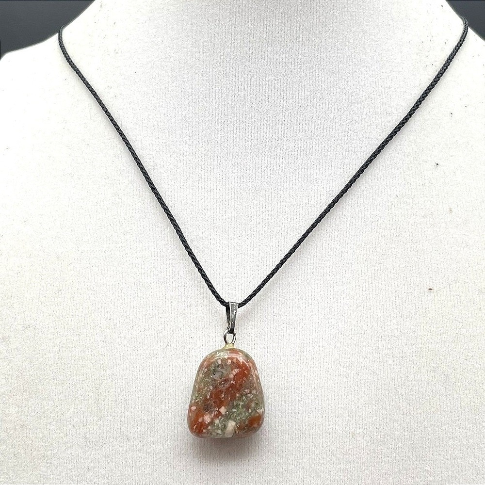 Vintage Natural Brecciated Jasper Stone Pendant Necklace Healing Gift Jewelry
